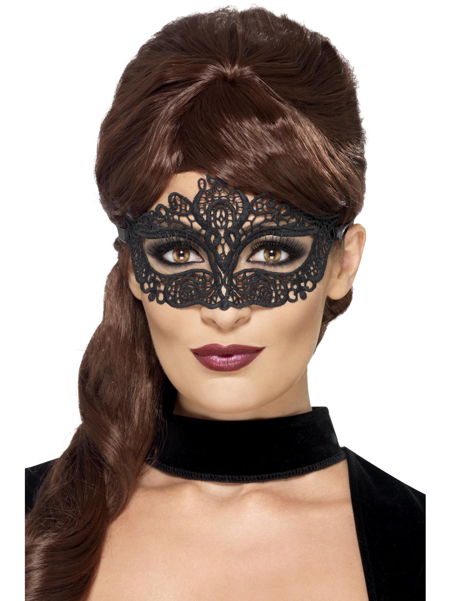 Embroidered Lace Filigree Eyemask, Black 1