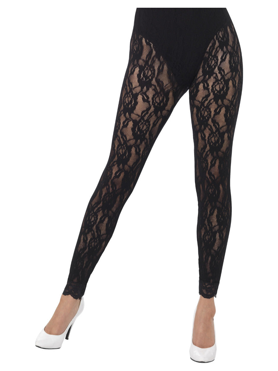 80s Lace Leggings, Black - 1