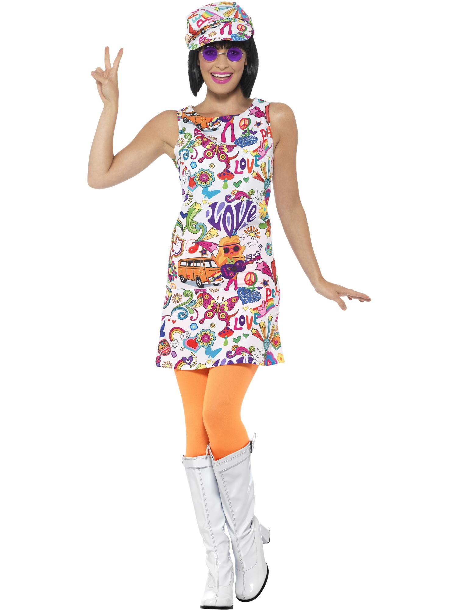 60's Groovy Chick Costume, Multi-Coloured 1