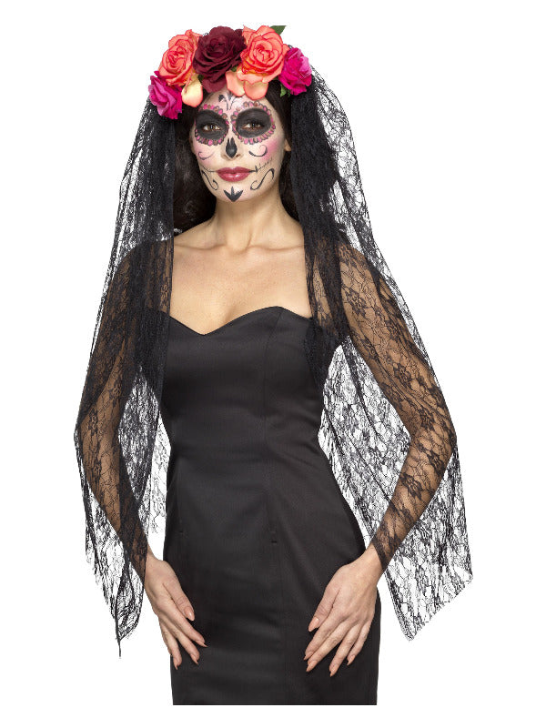 Deluxe Day of the Dead Headband, Red & Black - 2