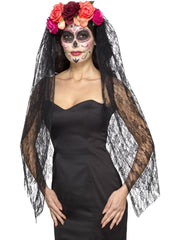 Deluxe Day of the Dead Headband, Red & Black 1