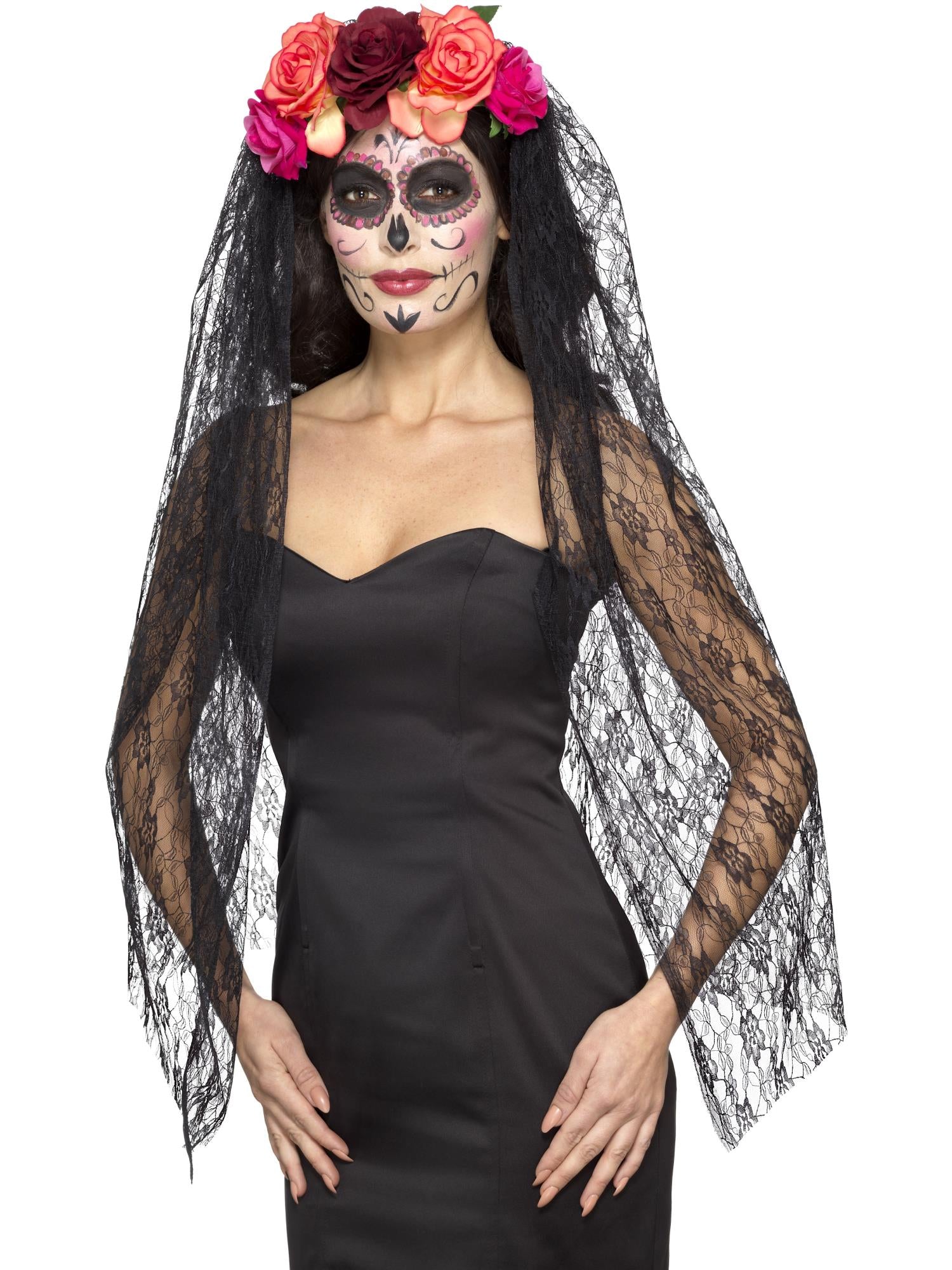 Deluxe Day of the Dead Headband, Red & Black 1