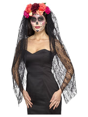 Deluxe Day of the Dead Headband, Red & Black - 1