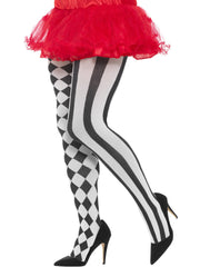 Harlequin Tights, Plus Size, White & Black 1