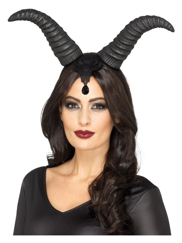 Demonic Queen Horns, on Headband, Black - 2