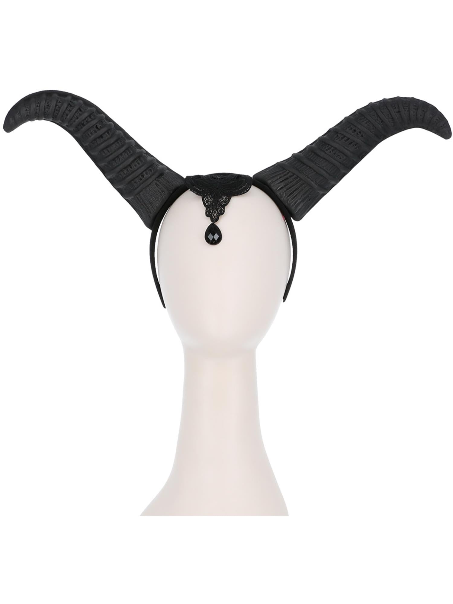 Demonic Queen Horns, on Headband, Black 2