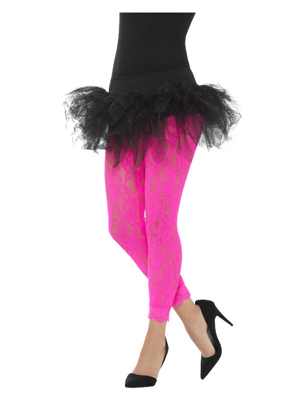 80s Lace Leggings, Neon Pink - 2