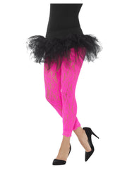 80s Lace Leggings, Neon Pink - 1