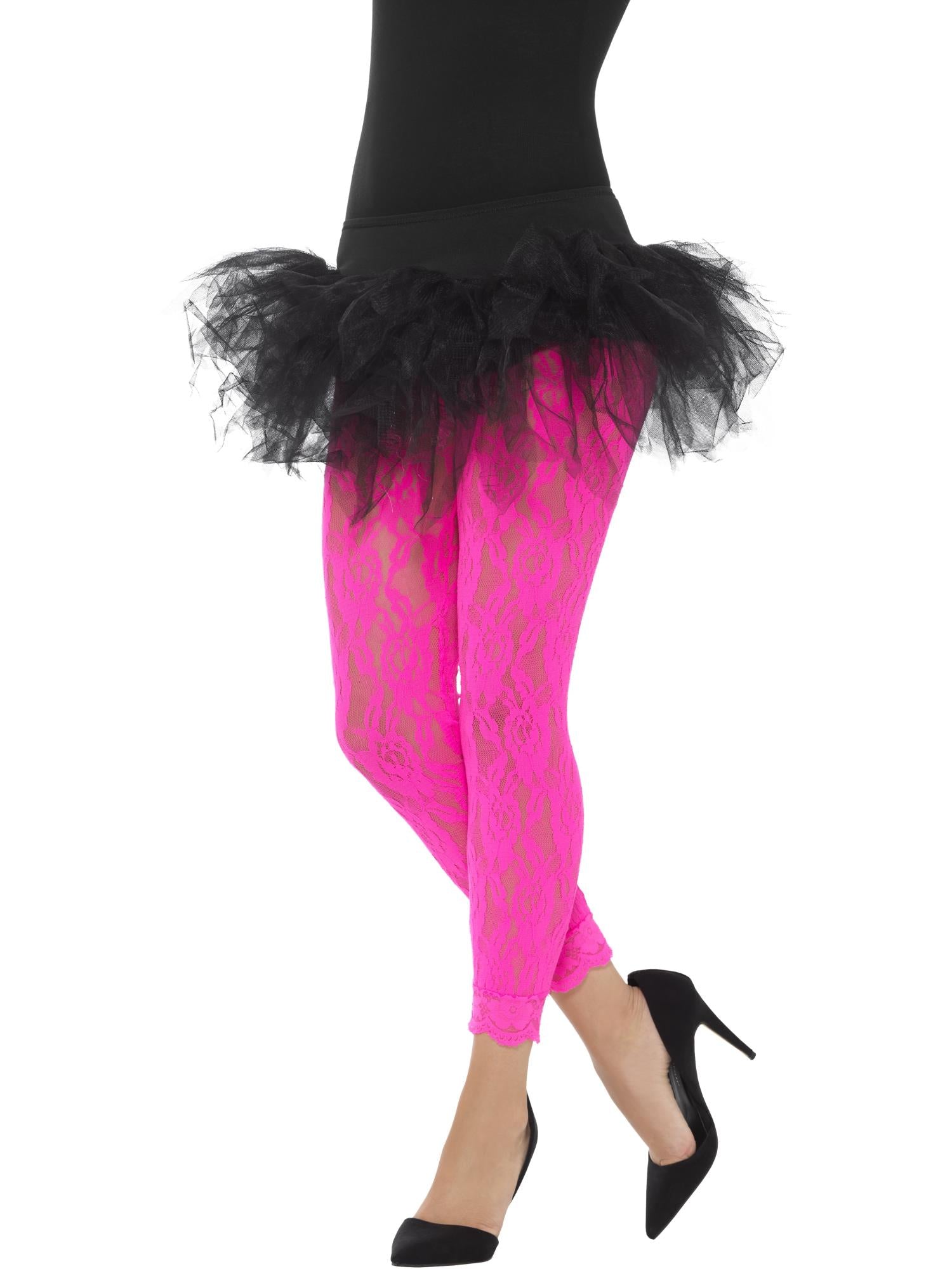 80s Lace Leggings, Neon Pink 1