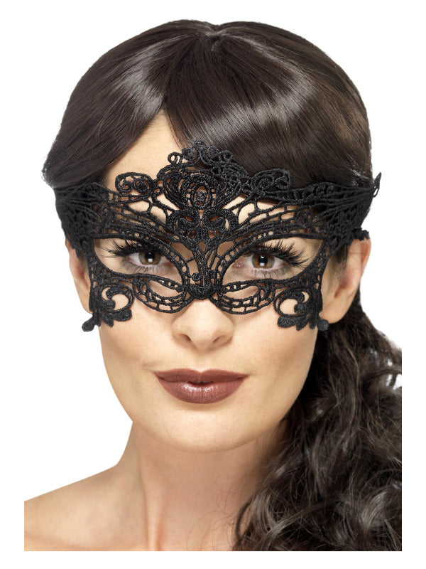 Embroidered Lace Filigree Heart Eyemask, Black - 2