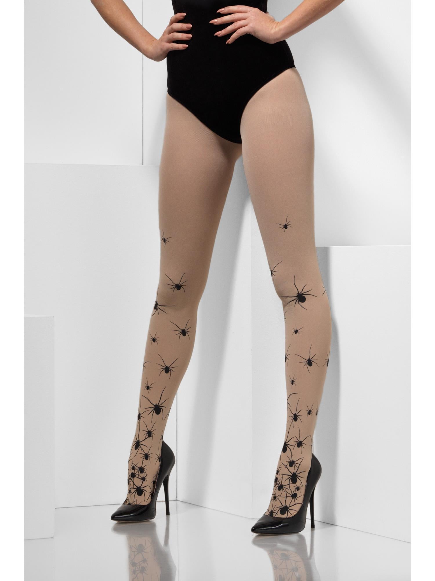 Opaque Tights with Spiders, Nude & Black 1