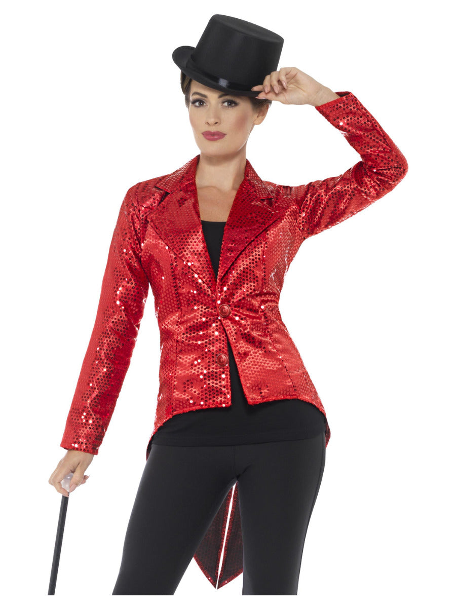 Sequin Tailcoat Jacket, Ladies, Red - 1