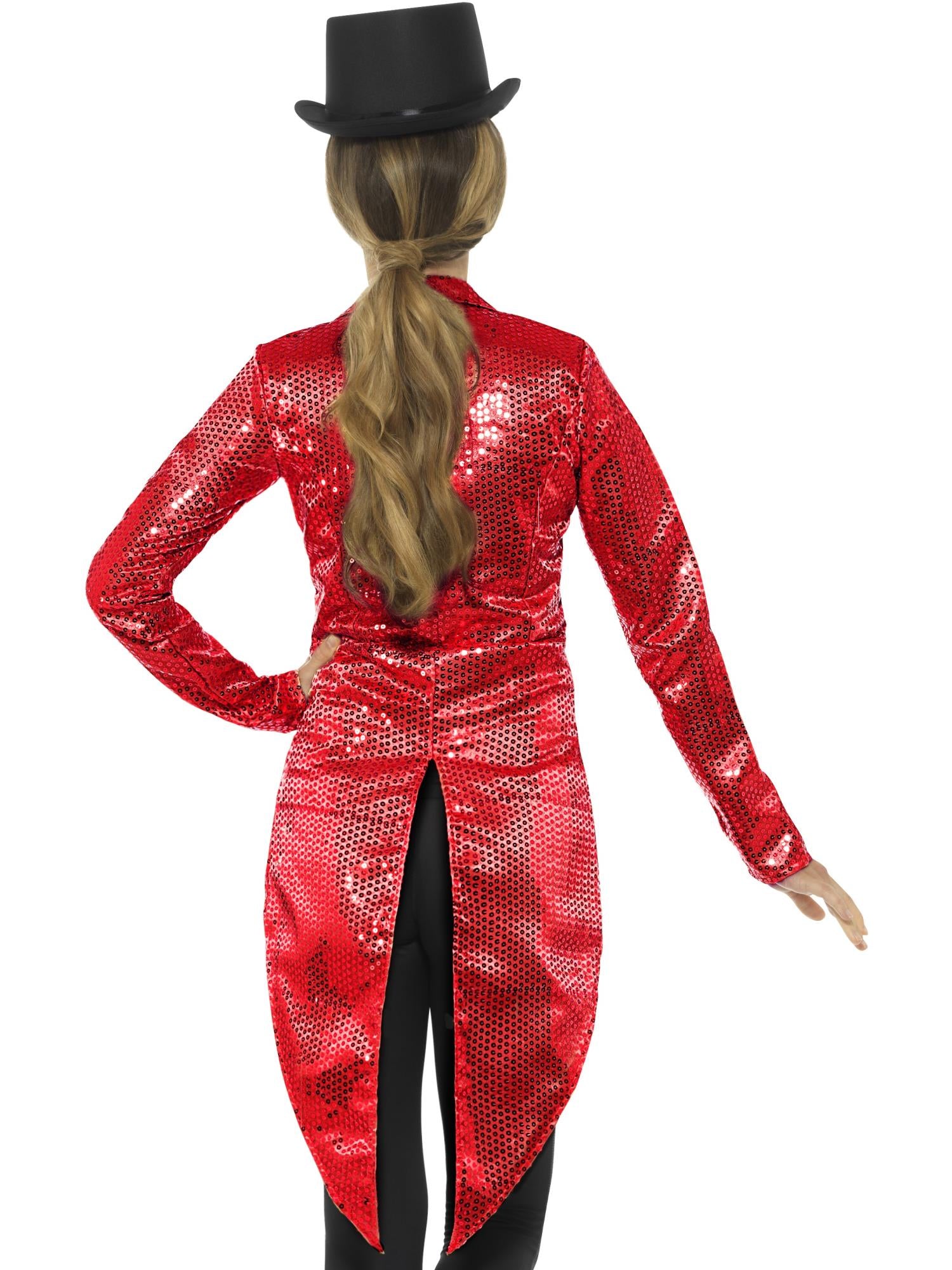 Sequin Tailcoat Jacket, Ladies, Red 2