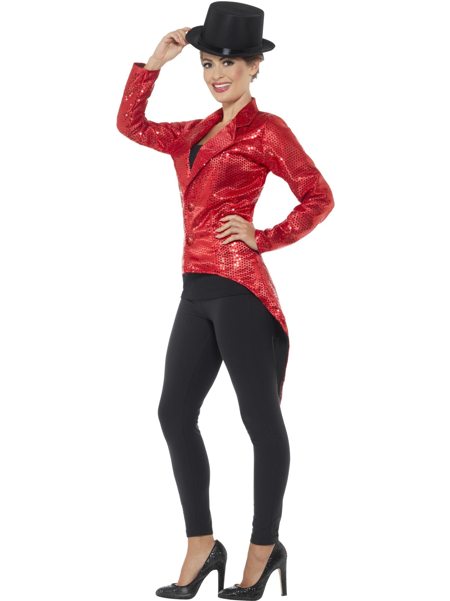 Sequin Tailcoat Jacket, Ladies, Red 3