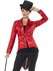 Sequin Tailcoat Jacket, Ladies, Red 1