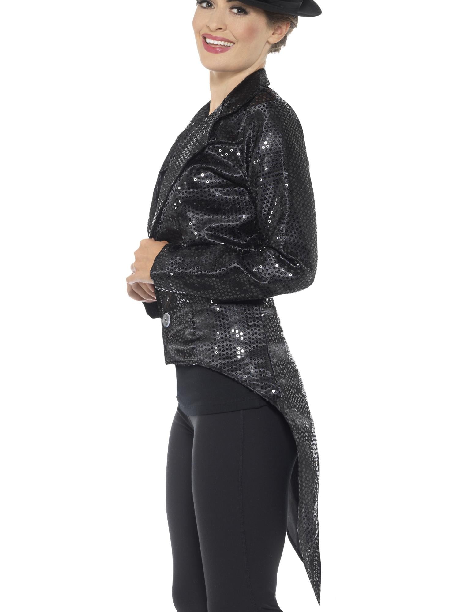 Sequin Tailcoat Jacket, Ladies, Black 3