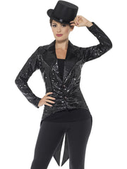 Sequin Tailcoat Jacket, Ladies, Black 1