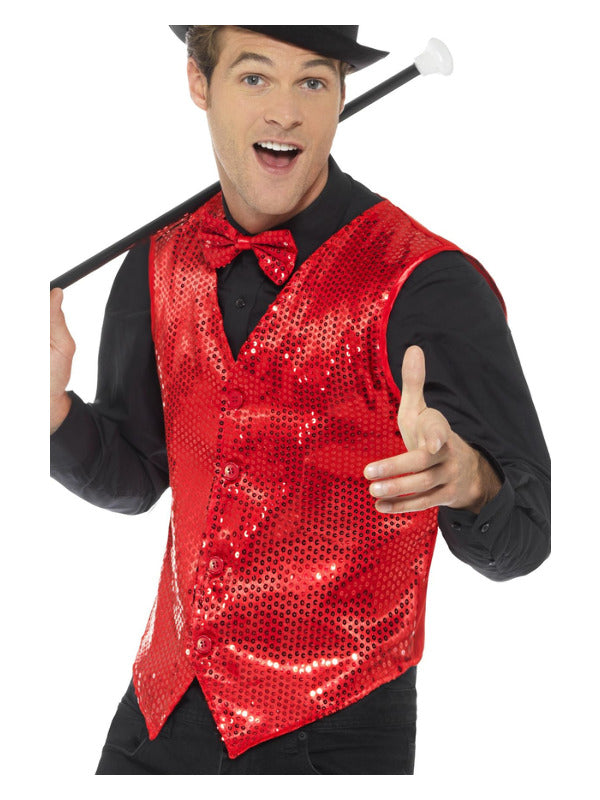 Sequin Waistcoat, Red - 2