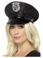 Fever Sequin Police Hat, Black - 1