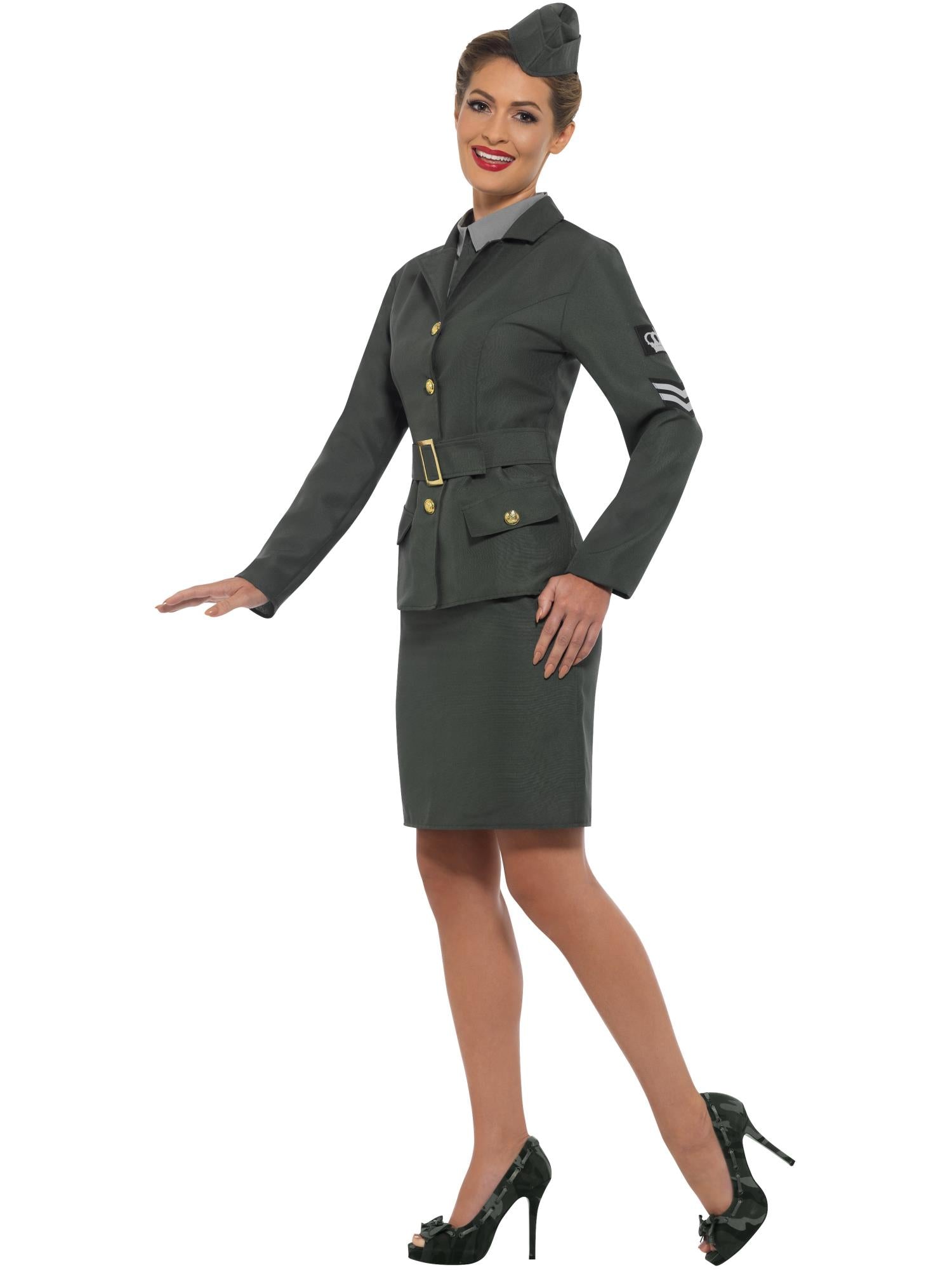 WW2 Army Girl Costume, Green 3