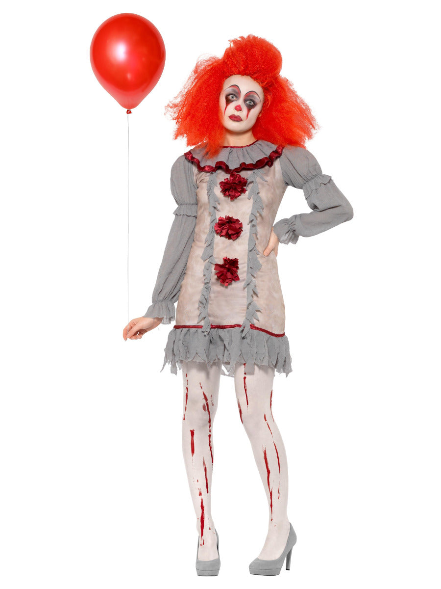 Vintage Clown Lady Costume, Grey & Red - 1
