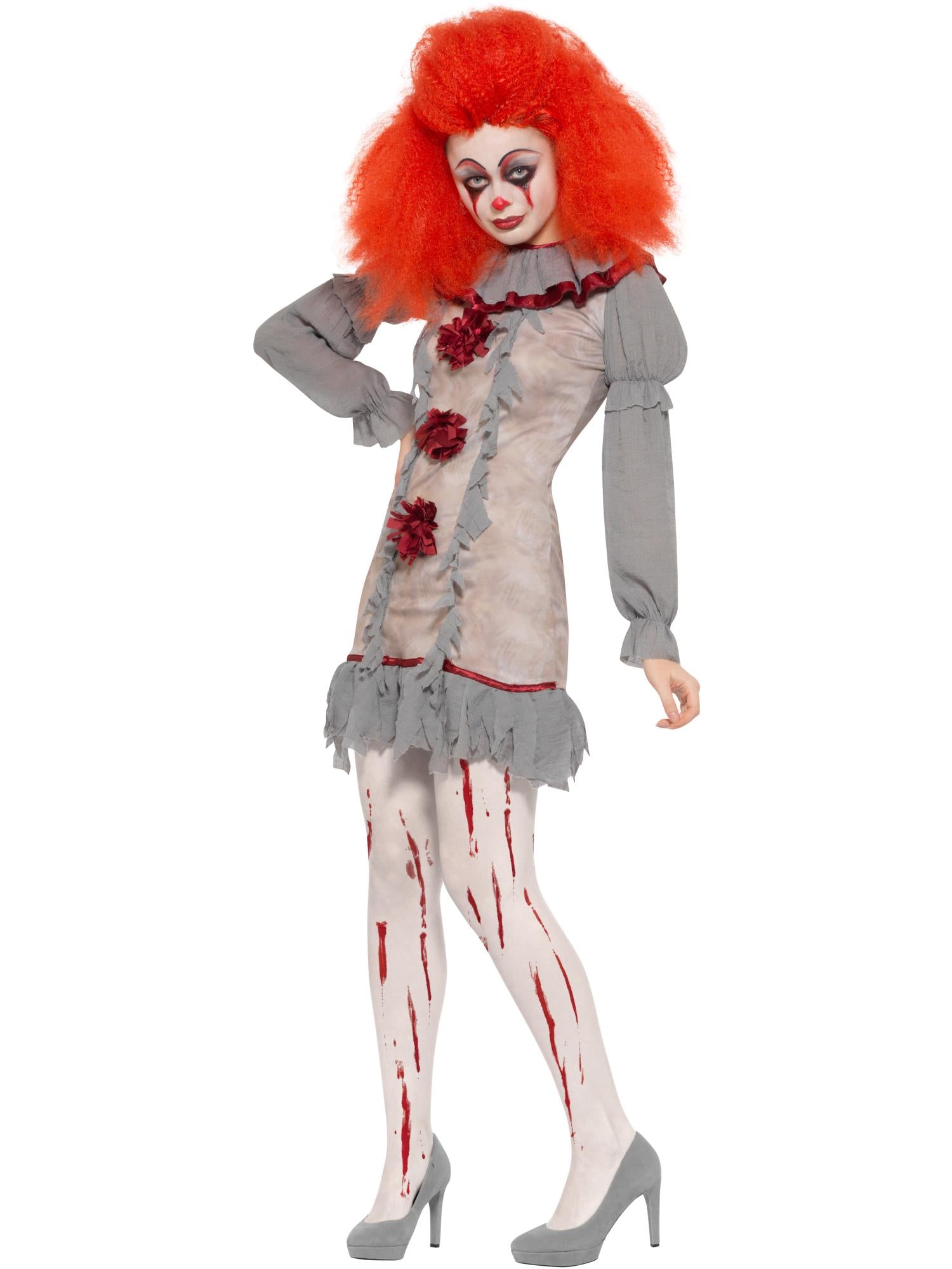 Vintage Clown Lady Costume, Grey & Red 3