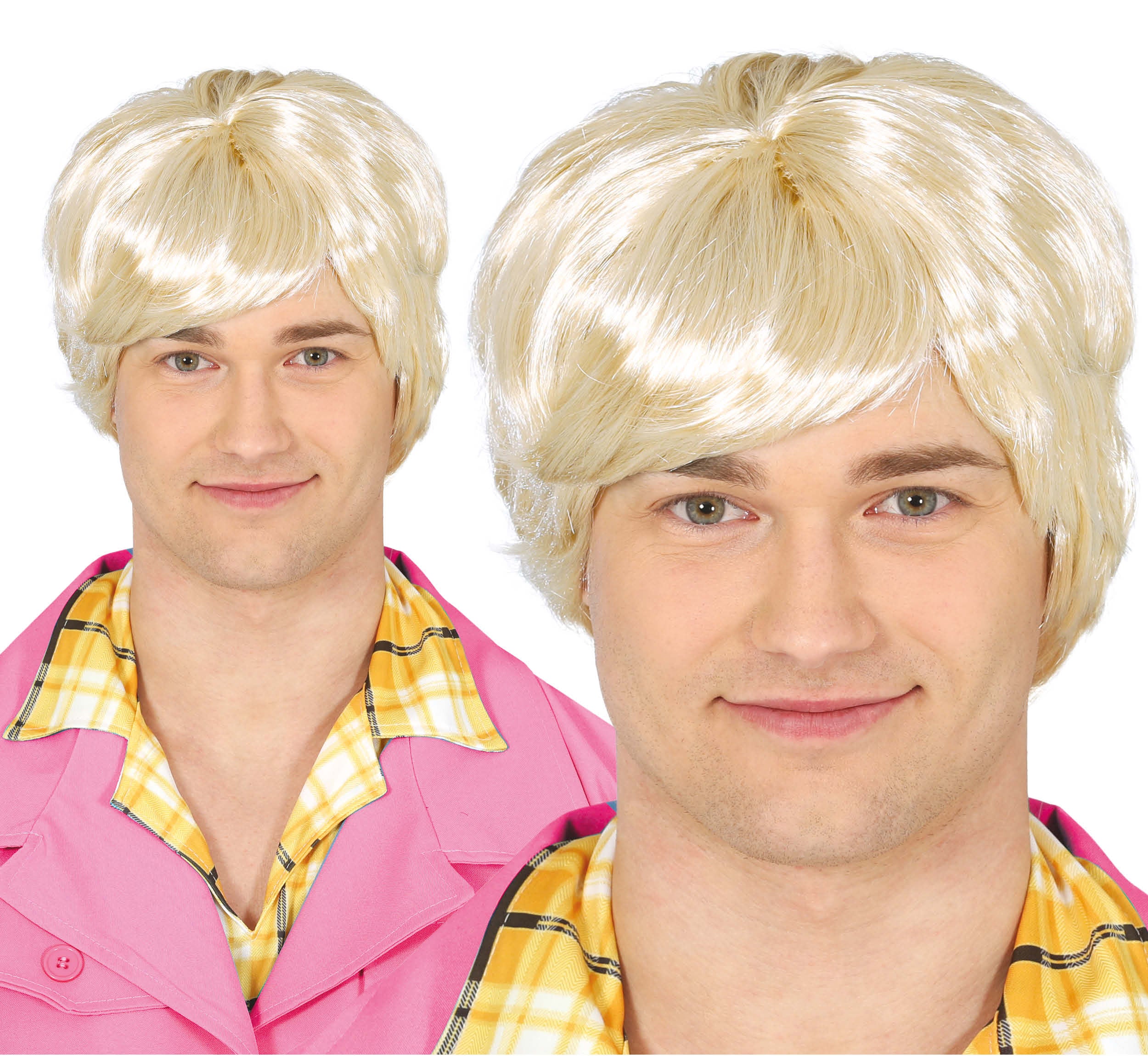 BLONDE MEN'S WIG 80'S, PVC BOX