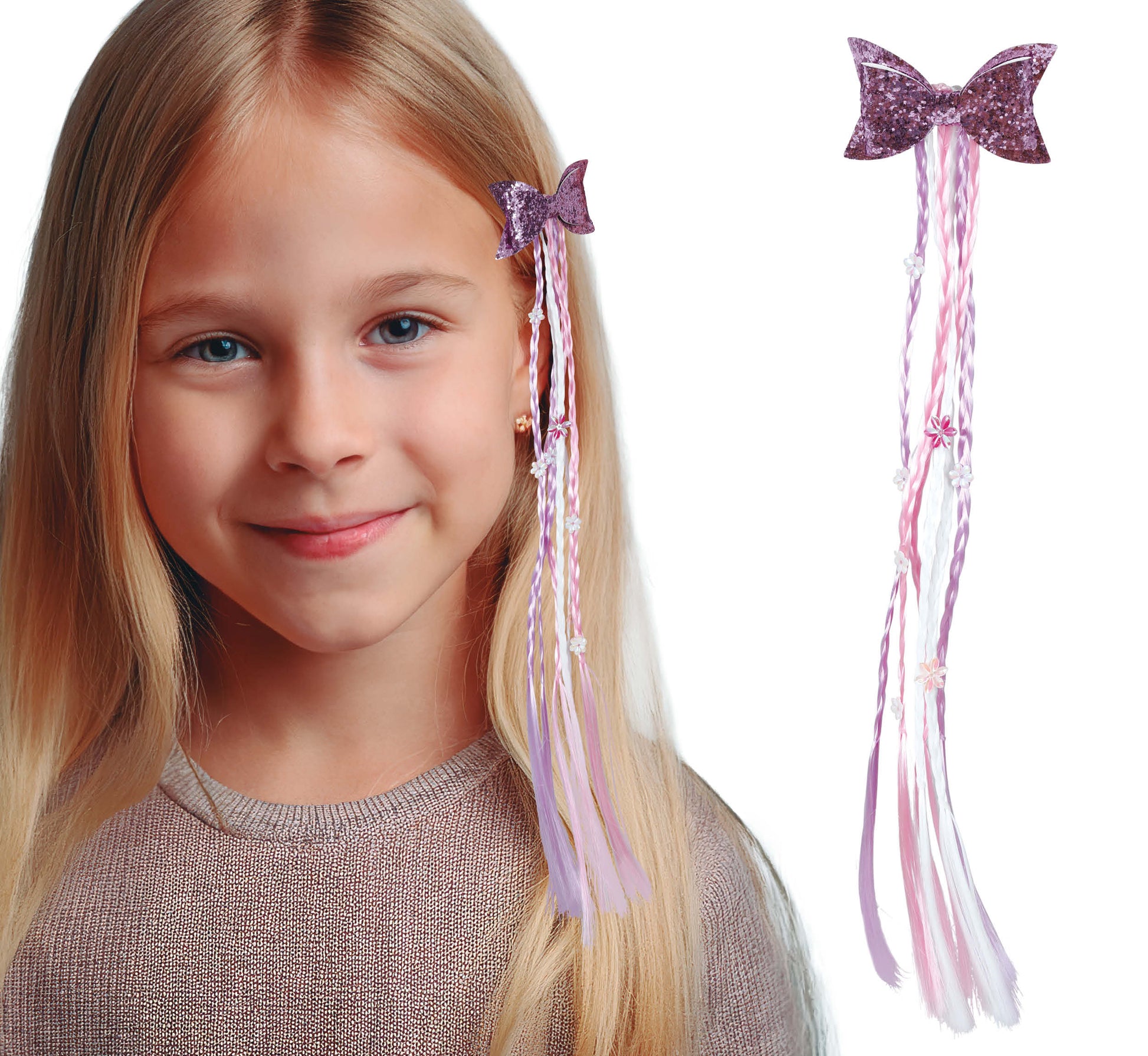 LILAC/PINK BRAIDED HAIR EXTENSION WITH BOW 30 CM