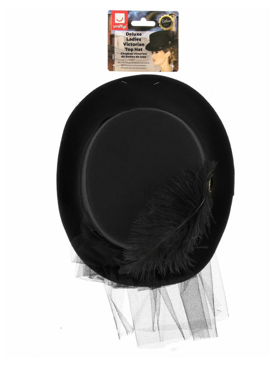 Deluxe Ladies Victorian Top Hat, with Elastic, Bla - 3