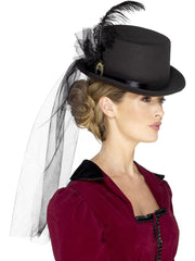 Deluxe Ladies Victorian Top Hat, with Elastic, Bla 1