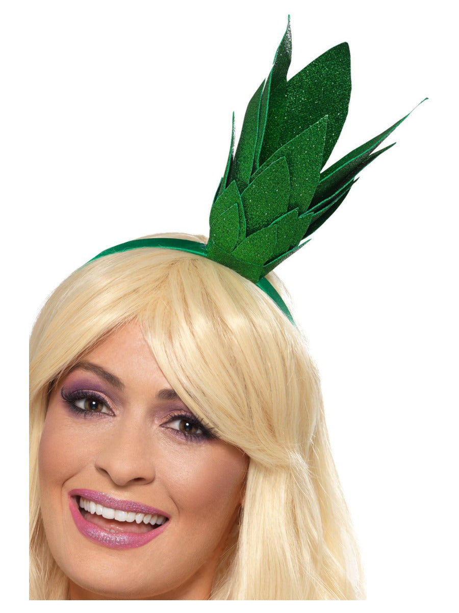 Pineapple Stalk Glitter Headband, Green - 1