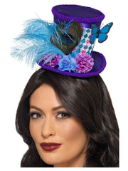 Mad Hatter Mini Feather Hat, Purple - 1