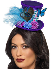 Mad Hatter Mini Feather Hat, Purple 1
