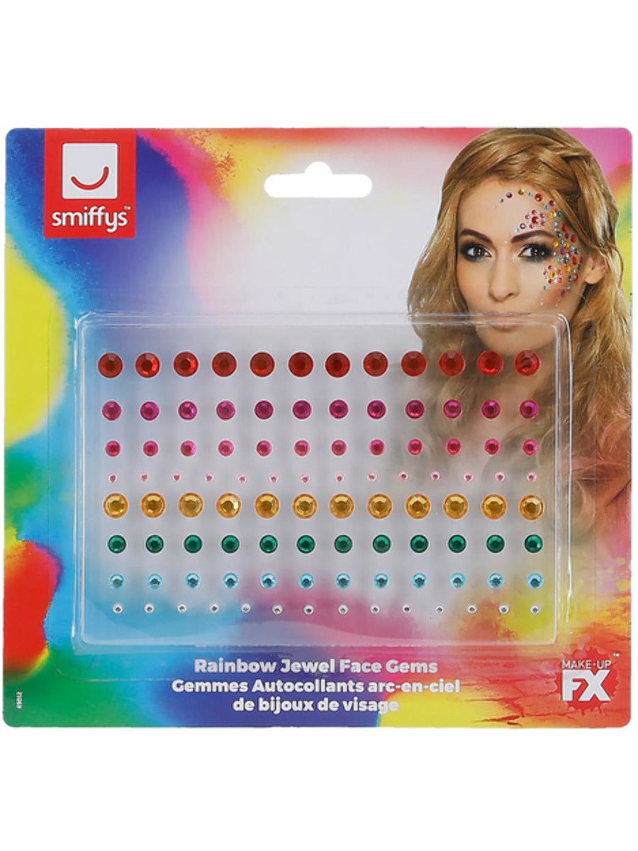 Smiffys Make-Up FX, Rainbow Jewel Face Gems, Multi - 3