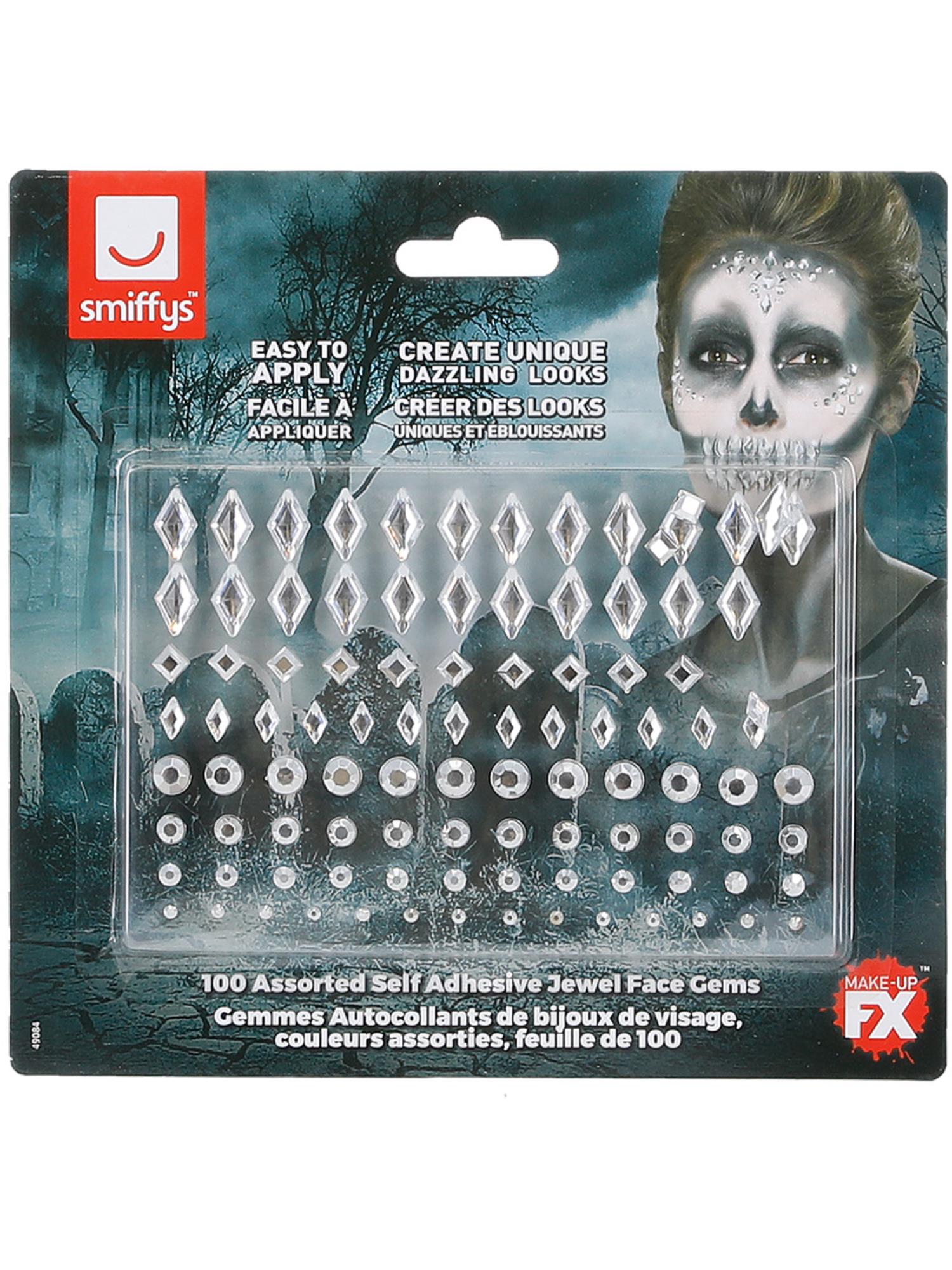 Smiffys Make-Up FX, Jewel Face Gems, Silver 2
