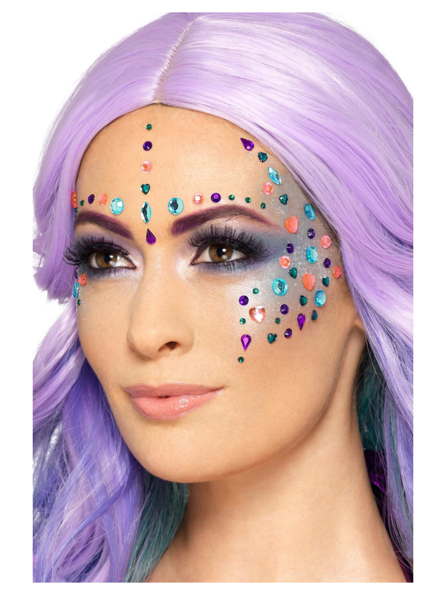 Smiffys Make-Up FX, Pastel Jewel Face Gems, Purple - 1