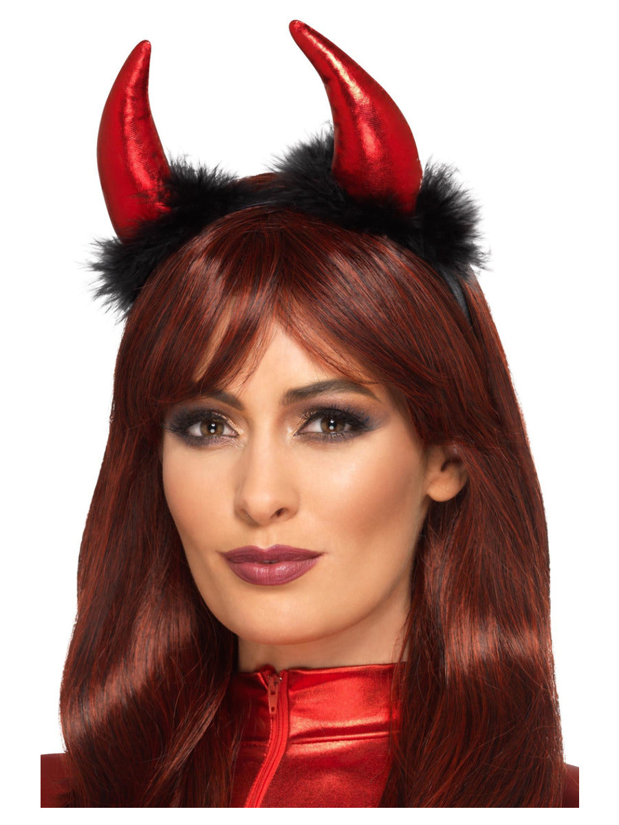 Metallic Devil Horn Headband, Red & Black - 1