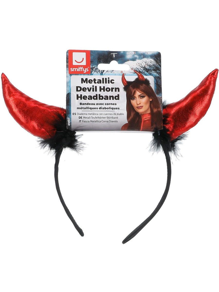 Metallic Devil Horn Headband, Red & Black - 3