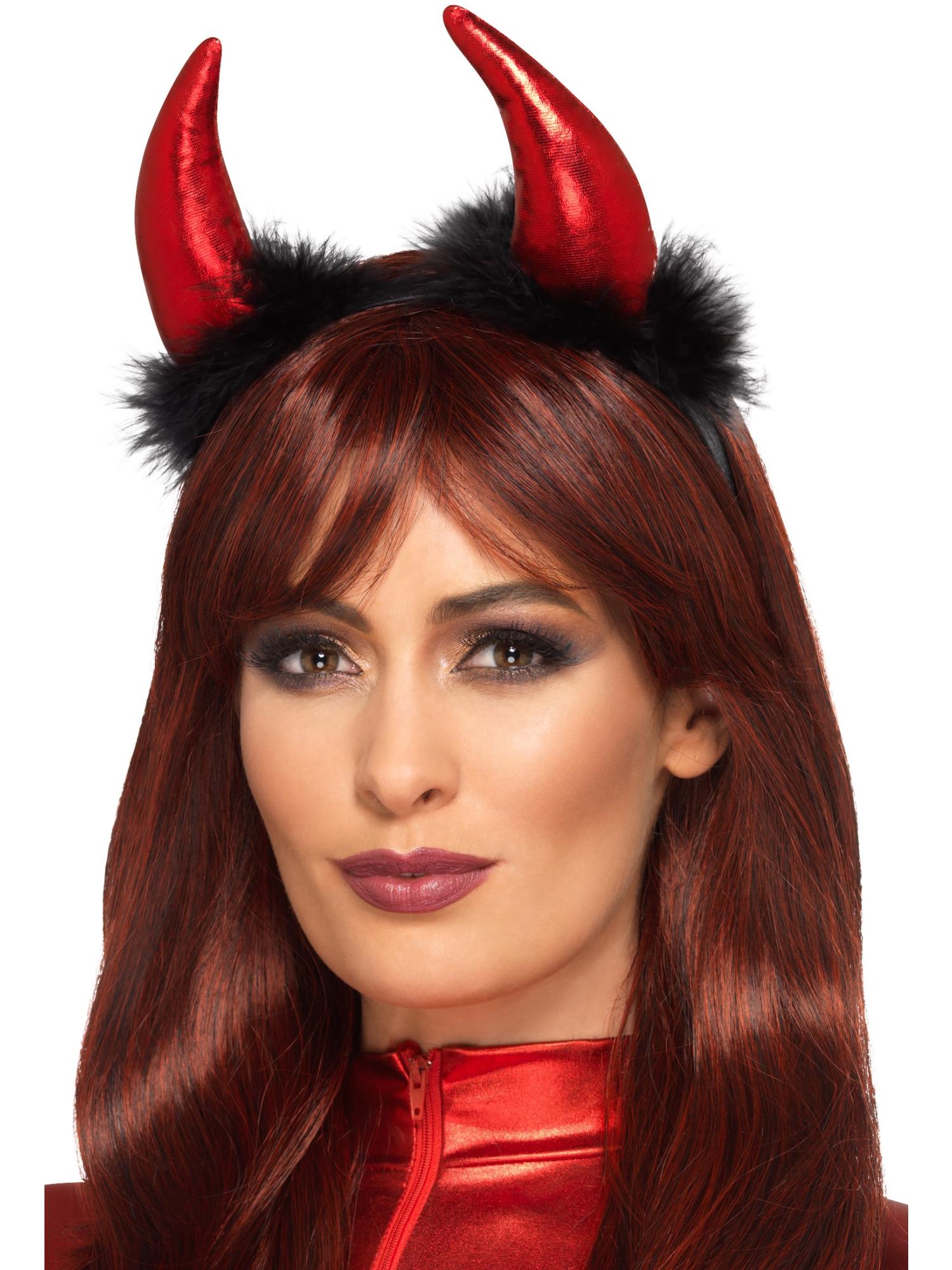 Metallic Devil Horn Headband, Red & Black 1