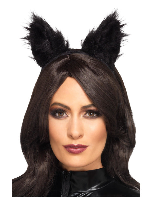 Long Pile Fur Cat Ears, Black - 2