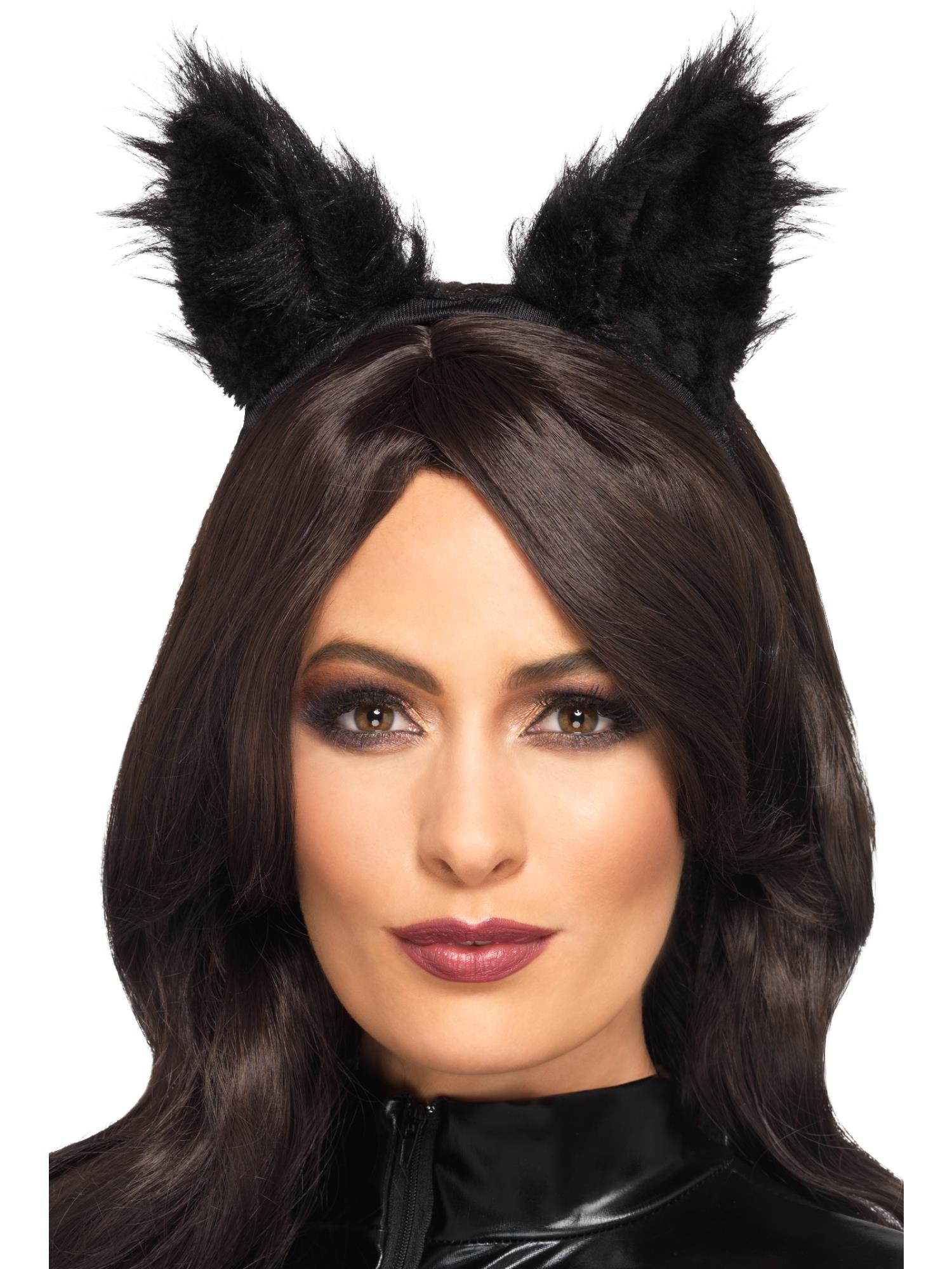 Long Pile Fur Cat Ears, Black 1