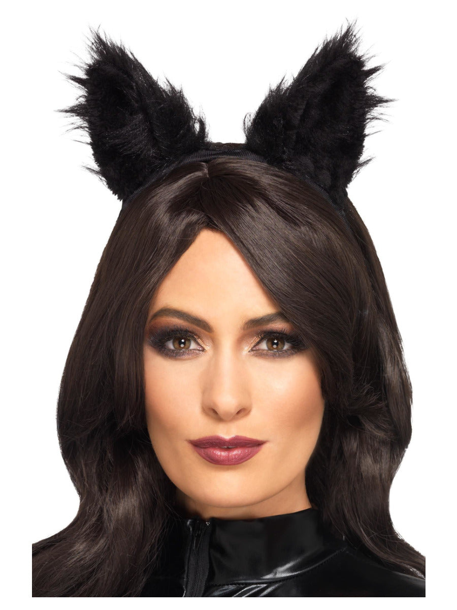 Long Pile Fur Cat Ears, Black - 1