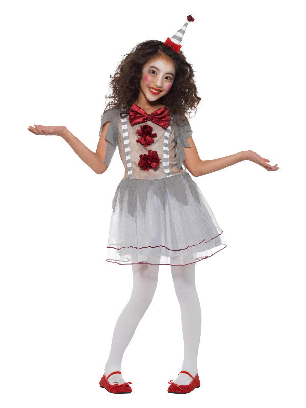 Vintage Clown Girl Costume, Grey & Red - 2