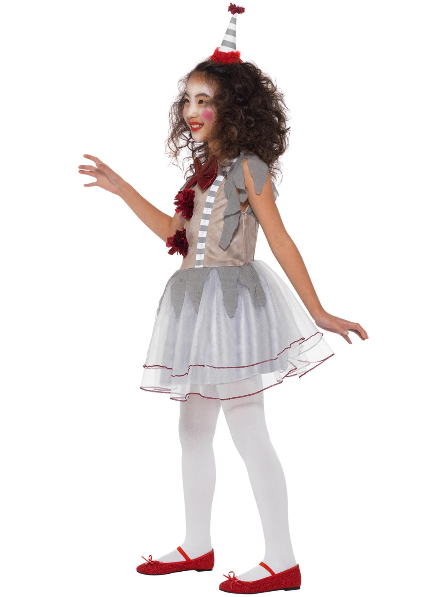 Vintage Clown Girl Costume, Grey & Red 3