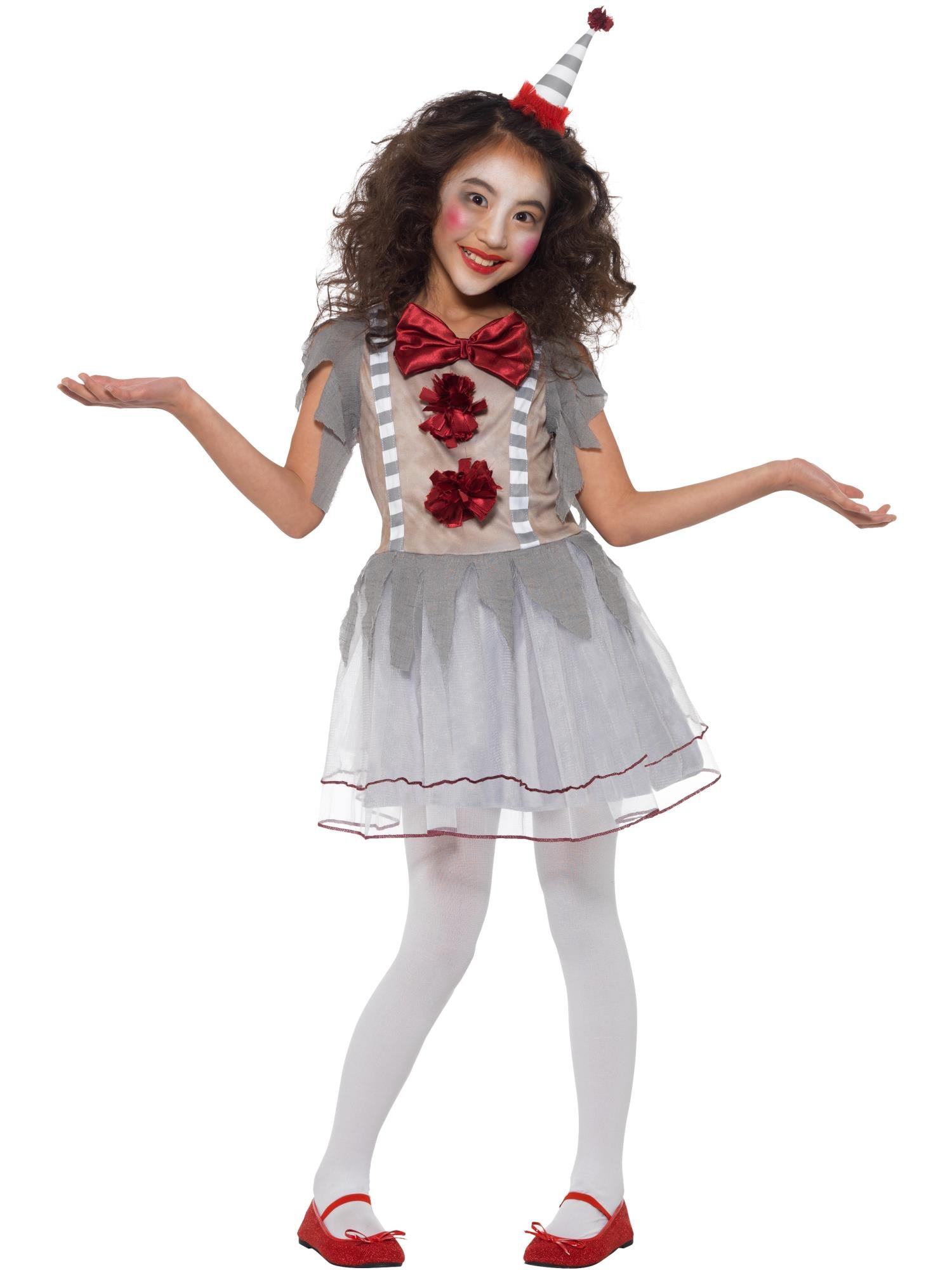 Vintage Clown Girl Costume, Grey & Red 1