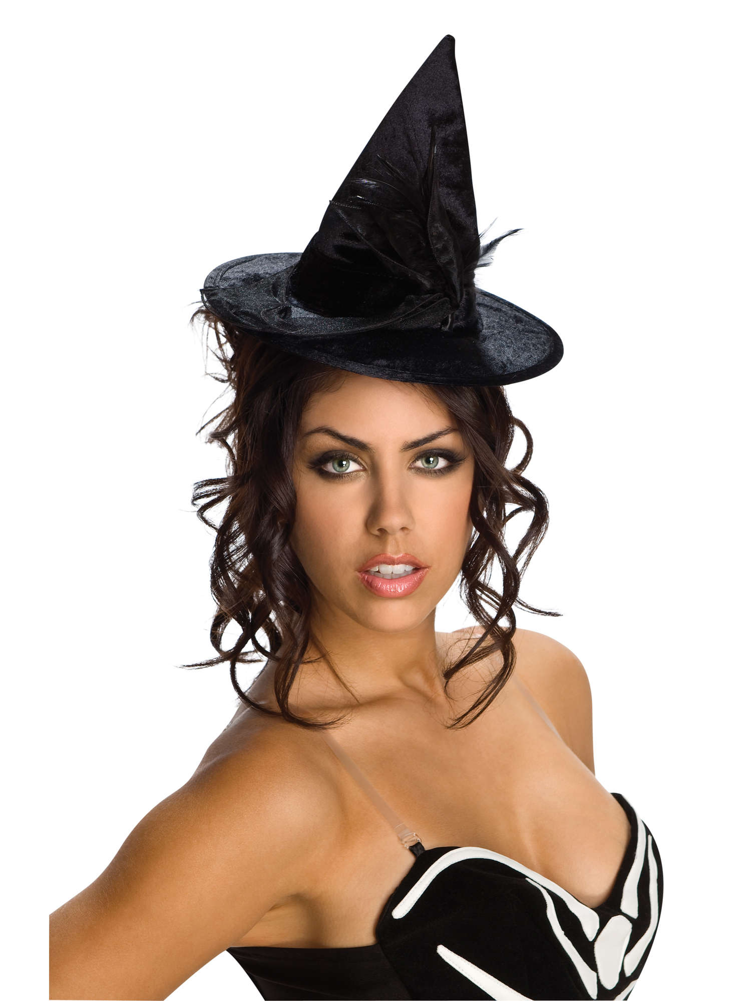 BLK MINI VELOUR WITCH HAT 1