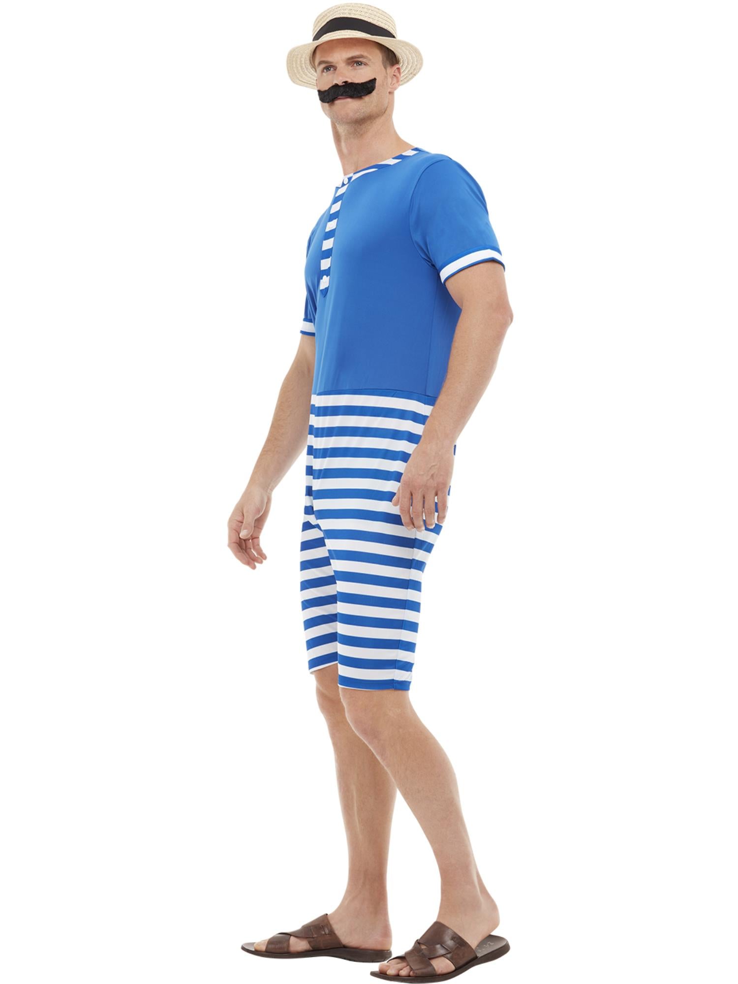 20s Bathing Suit Costume, Blue & White 3