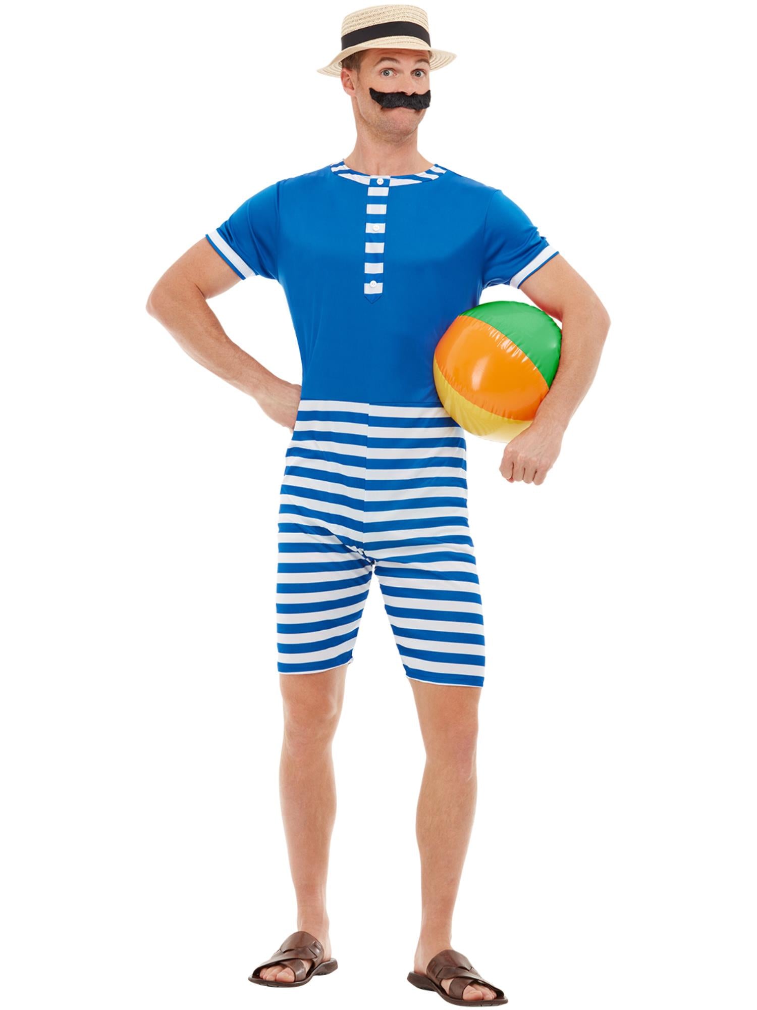 20s Bathing Suit Costume, Blue & White 1
