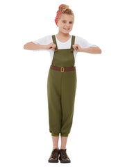 WW2 Little Land Girl Costume, Green - 1