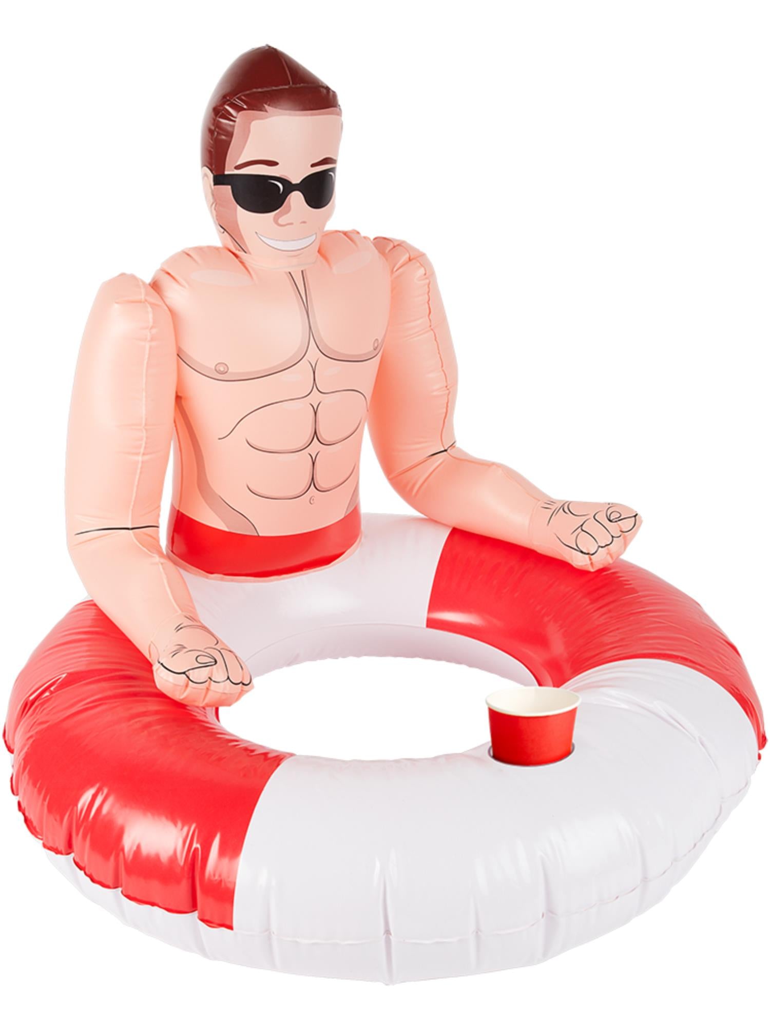 Inflatable Lifeguard Hunk Swim Ring, Red & White 1